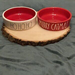 NEW! Rae Dunn "HOHOHO & MERRY CATMAS Pet Food Water/Food Dishes